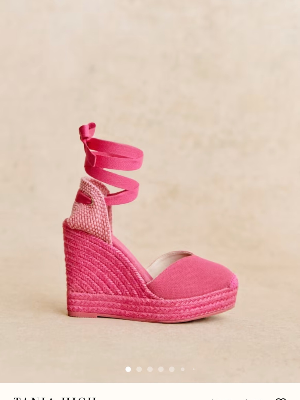 Sezane Fuchsia Pink Espadrille Wedge Ankle Tie Sandals